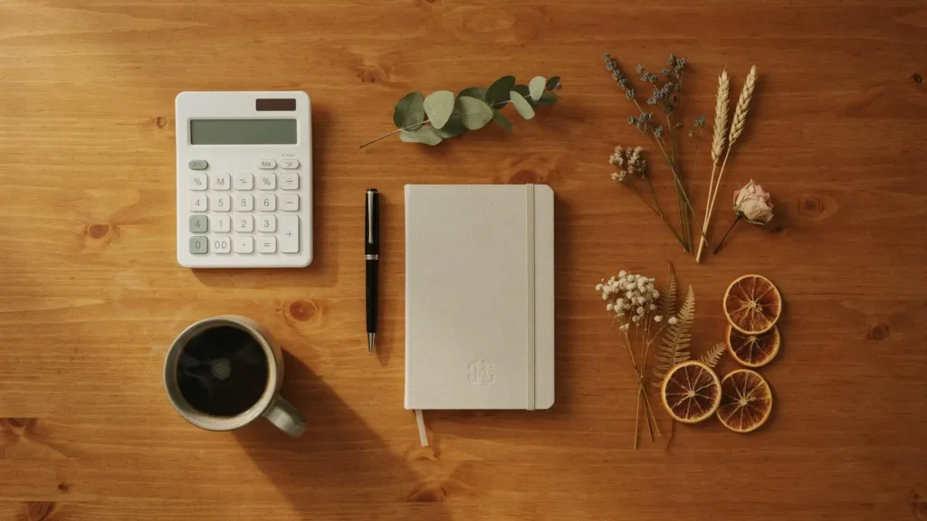 Photo of desk and items to get ready to prepare